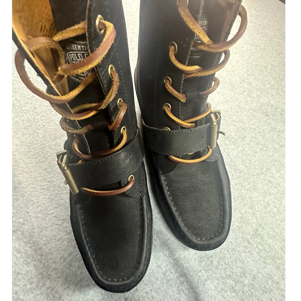 Polo Ralph Lauren Ranger Boot Tumbled Leather Buckle Black - Picture 10 of 12